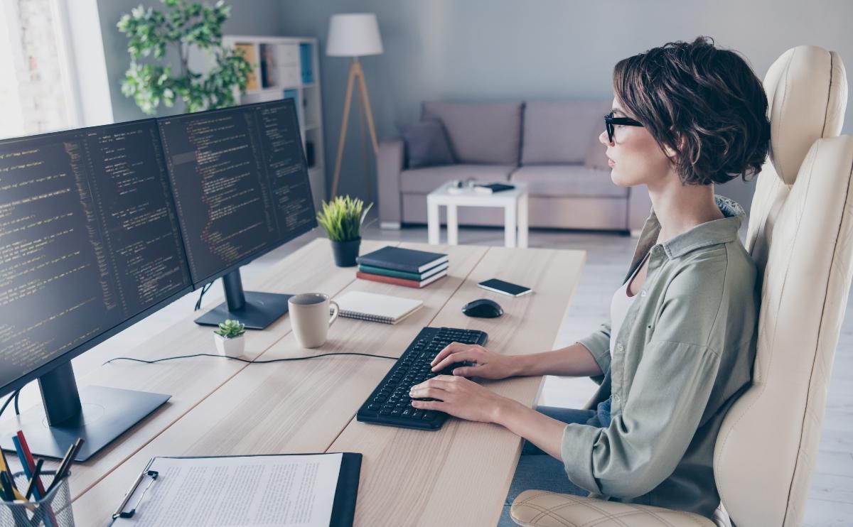 Smart business lady  working on a new coding project