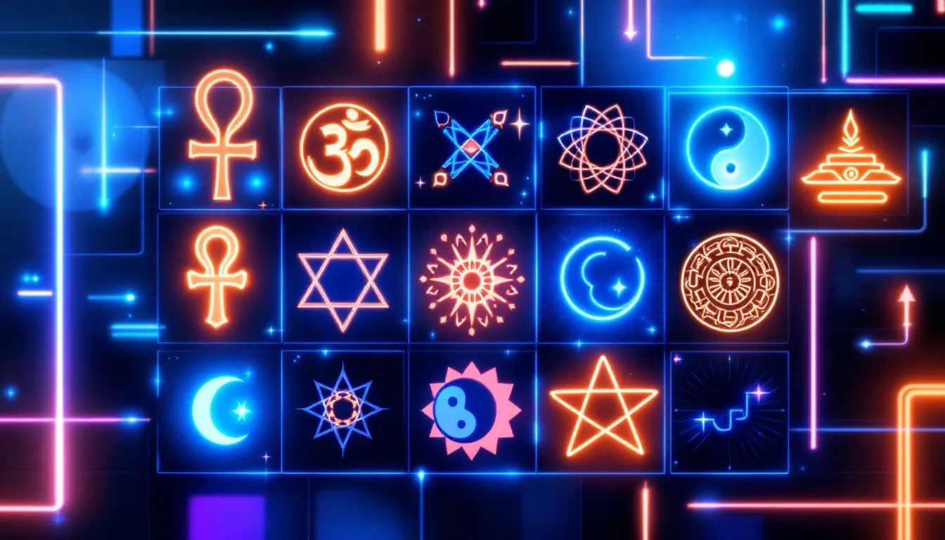 A collage of cultural symbols representing different beliefs and interpretations.