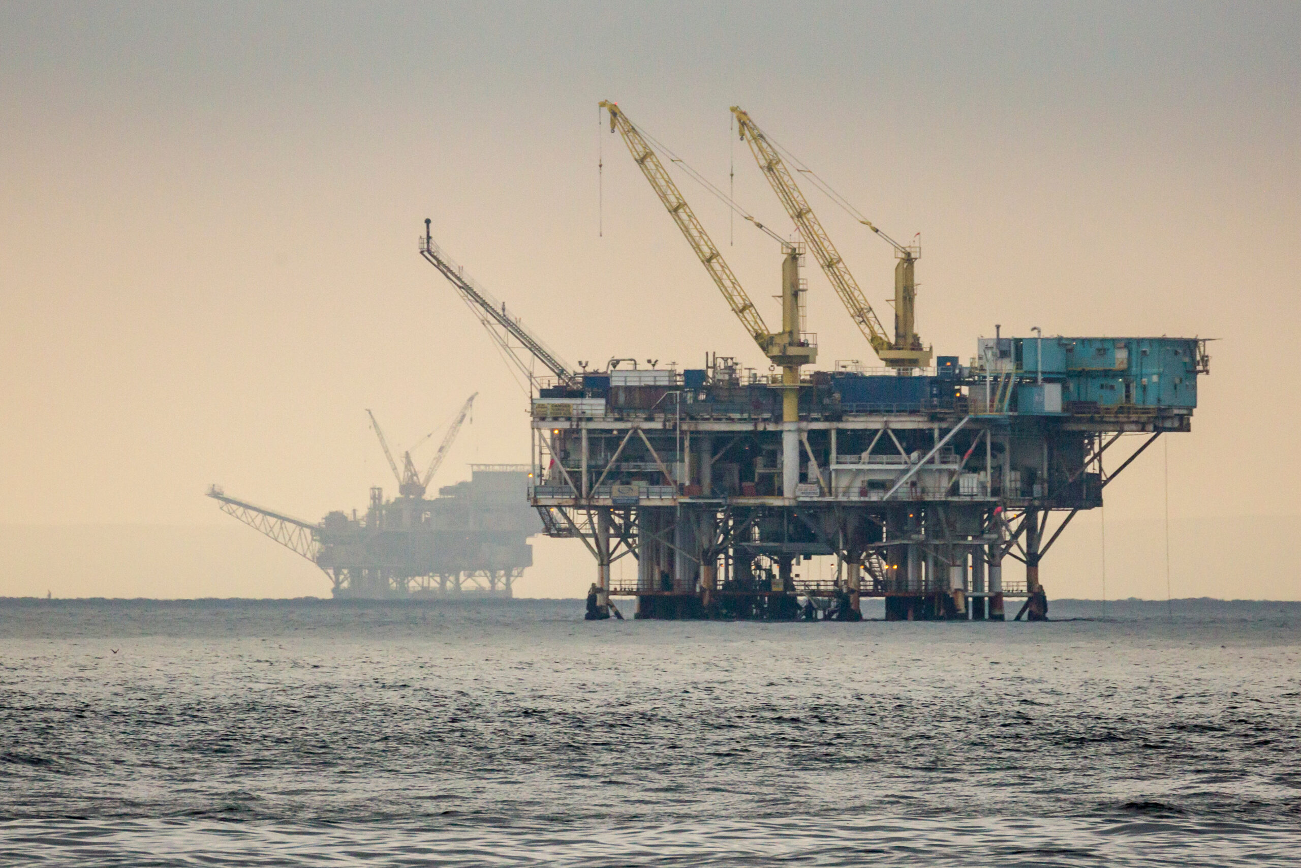 A pair of offshore oil wells off the coast of california