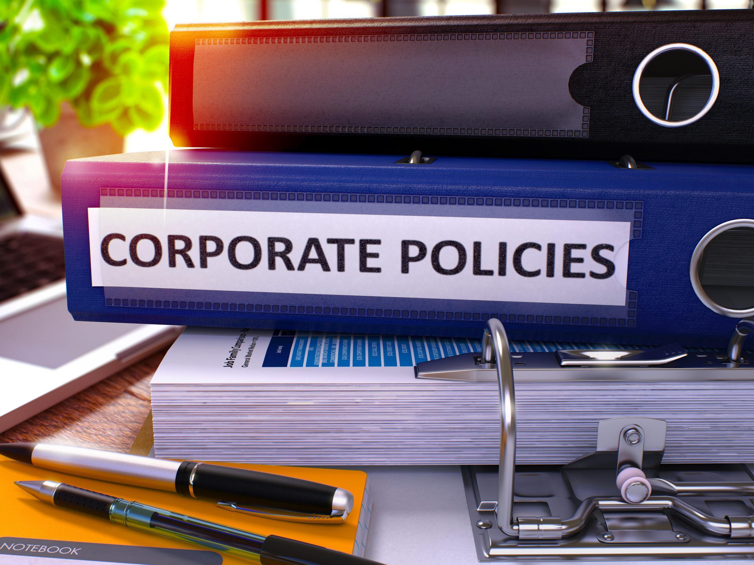 Blue Office Folder with Inscription Corporate Policies.