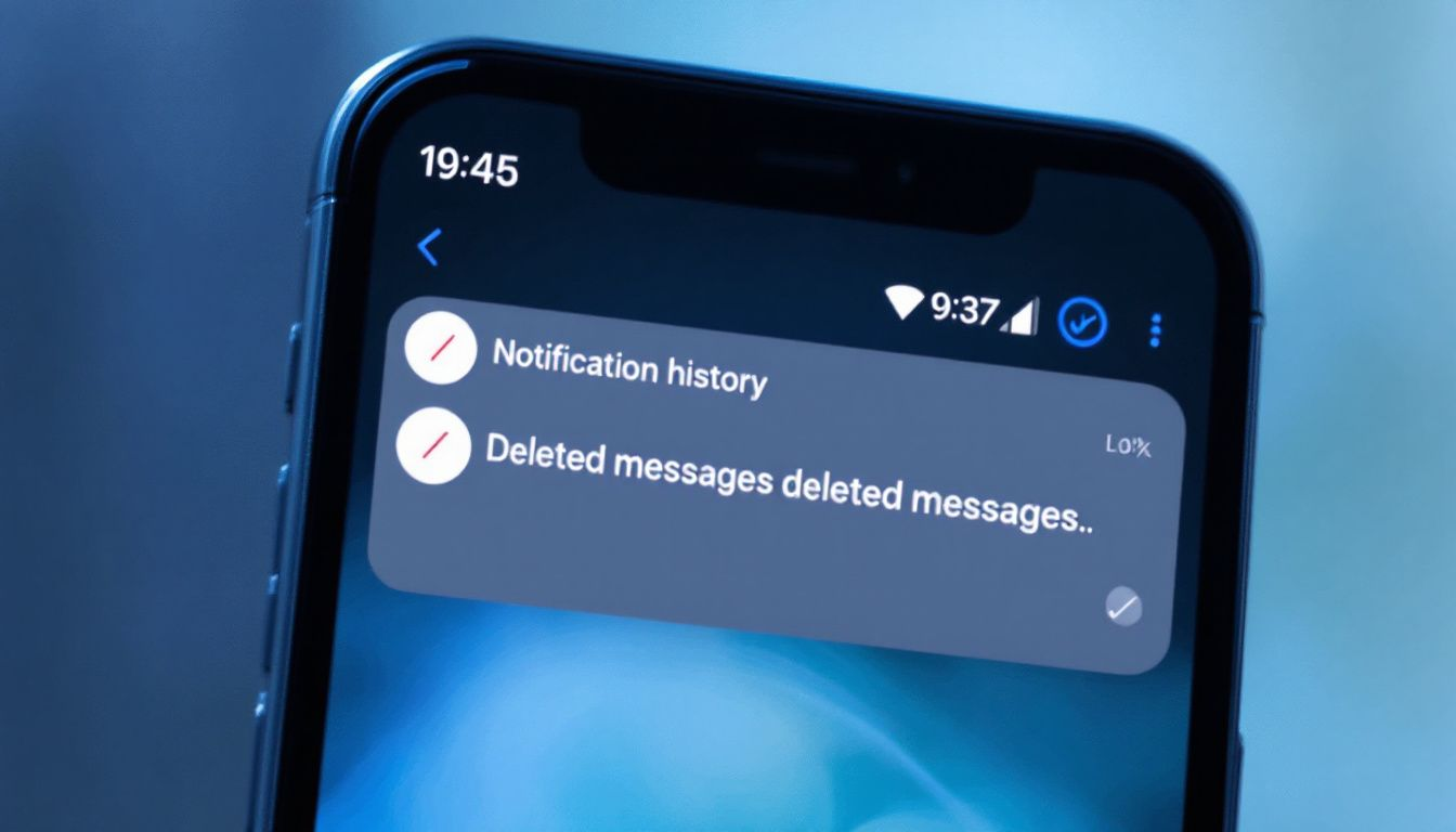 An illustration of a notification history screen on a mobile device, showcasing how to view deleted messages.