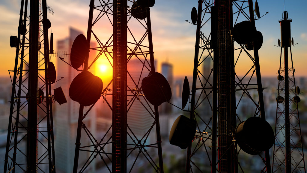 telecommunication towers with antennas