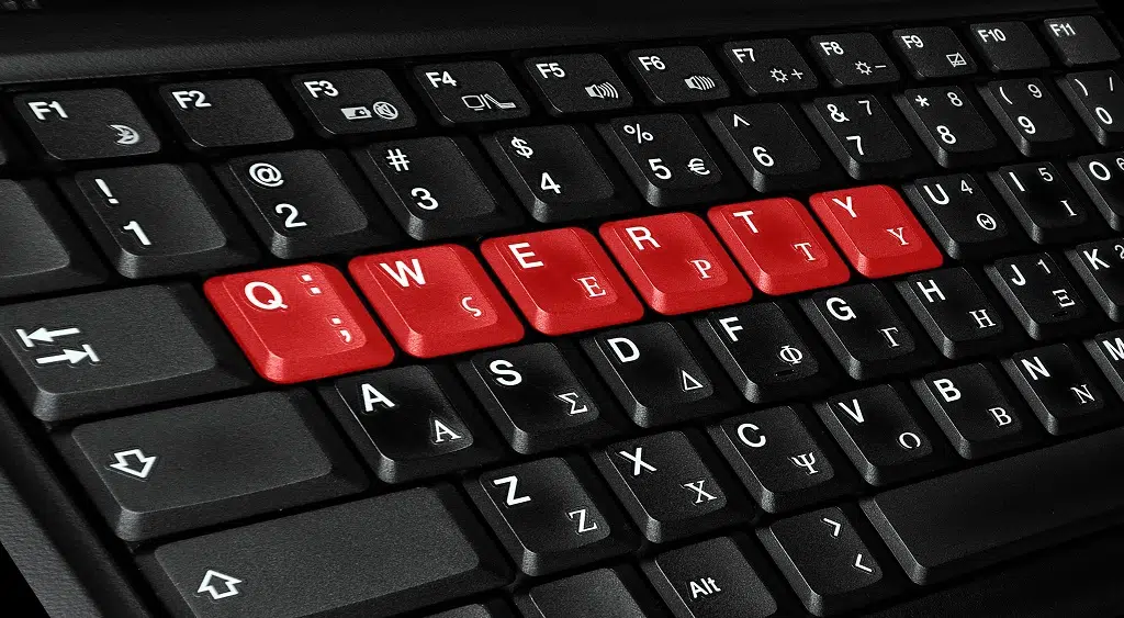 Qwerty letters colored in red.