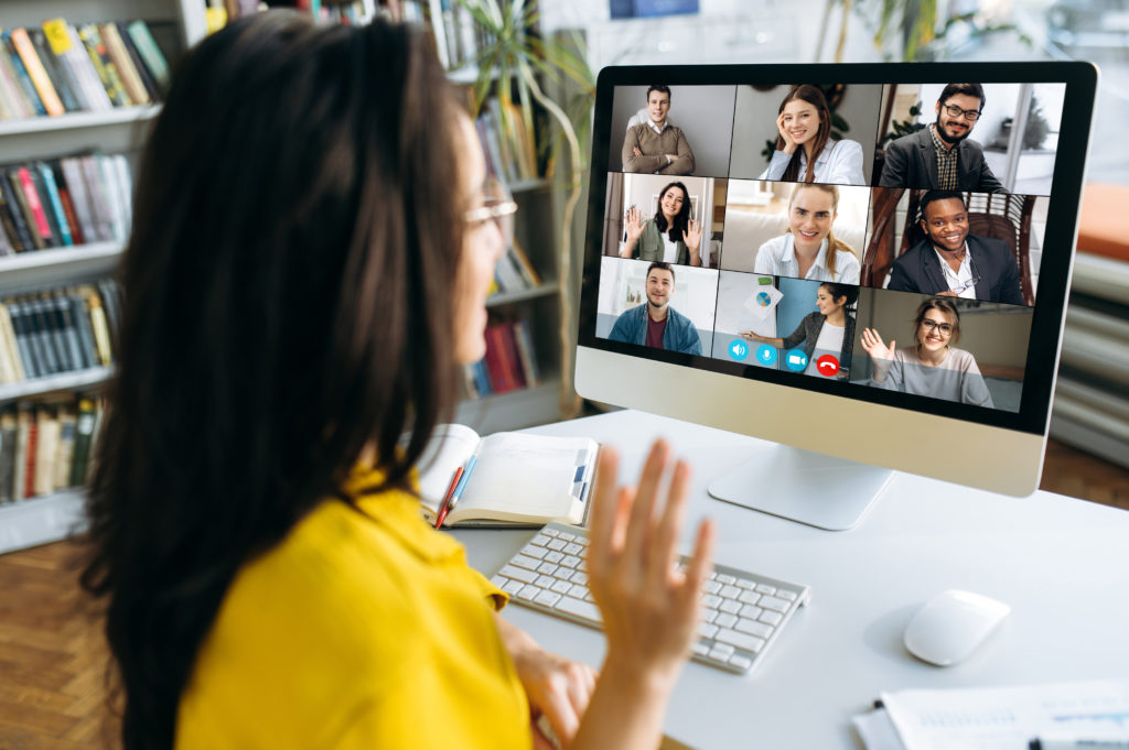 People having a video conference call.