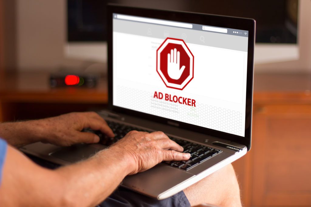 Ad blocker on laptop screen.