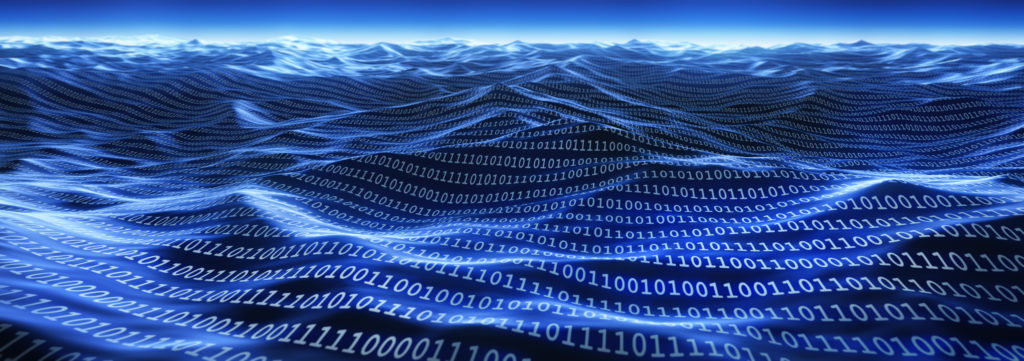 Binary numbers in waves, concept.