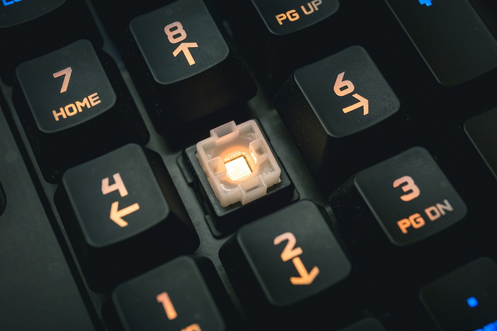 Backlit mechanical keyboard numerical buttons.