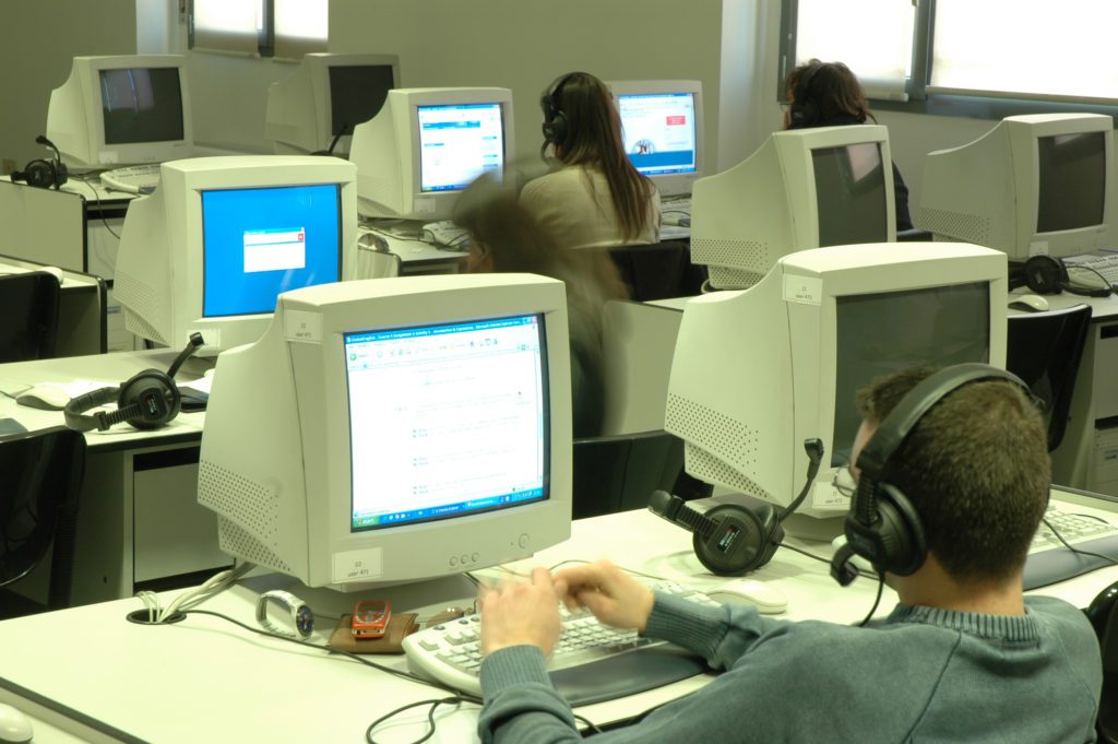 Call center with old computer units.