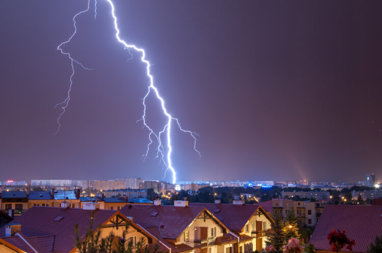 Near lightning strike over the city