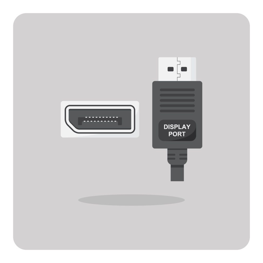 Vector of flat icon, display port connector on isolated background