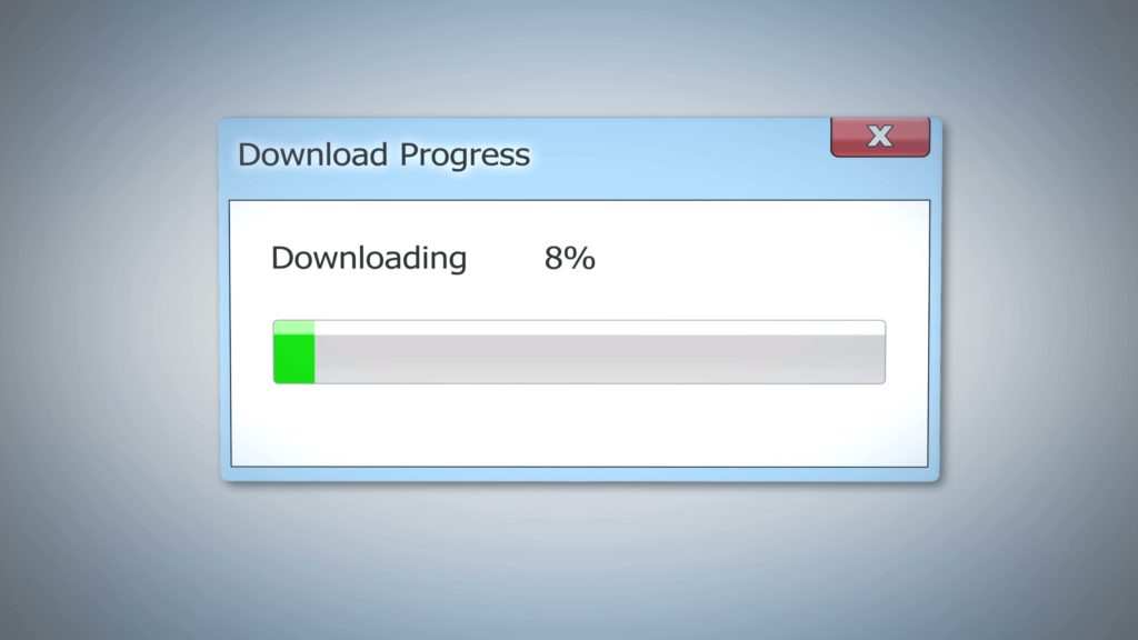 Download progress at 8%, dialog window.