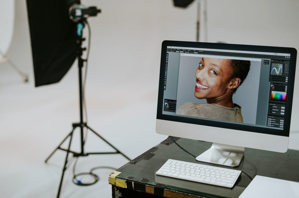 Female model on a computer screen.