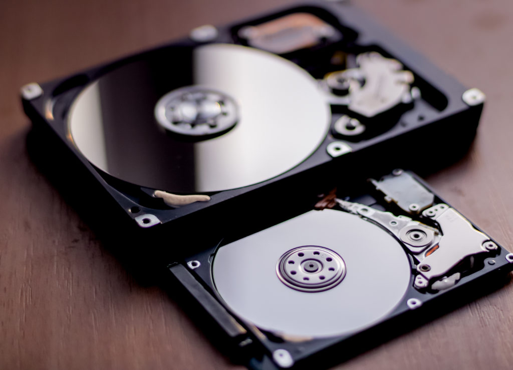 Disassembled hard drive from the computer.