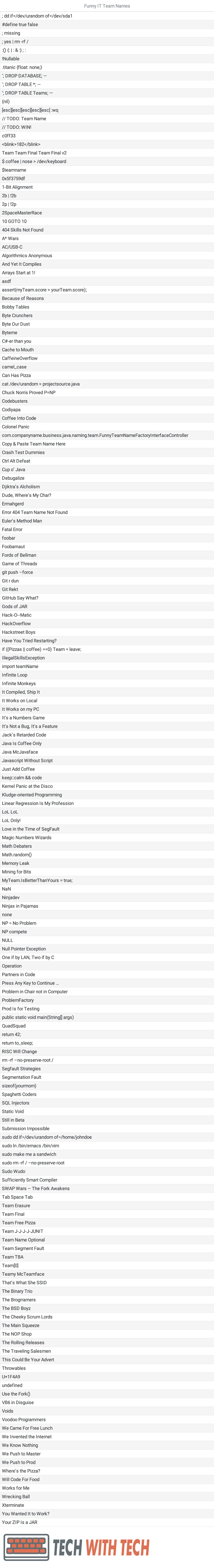 177 Funny Programmer / Developer / Coding Team Names List