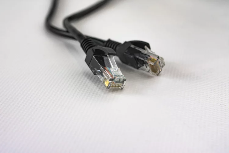 Black ethernet network cable for connections