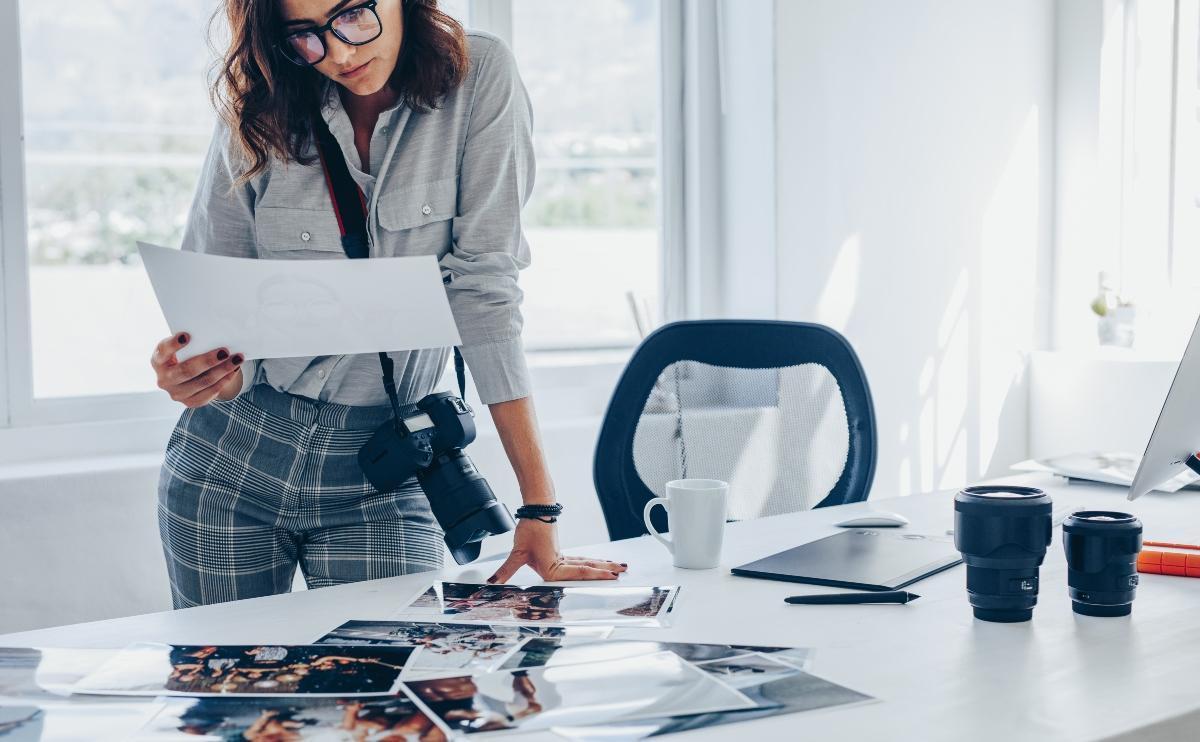 Woman looking through pictures