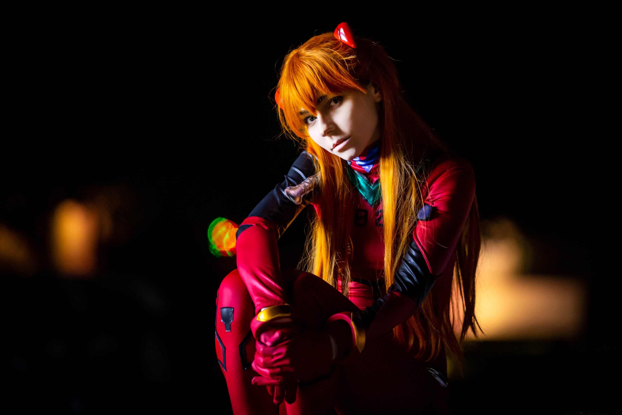 Young attractive girl dressed up as her favorite anime character at night