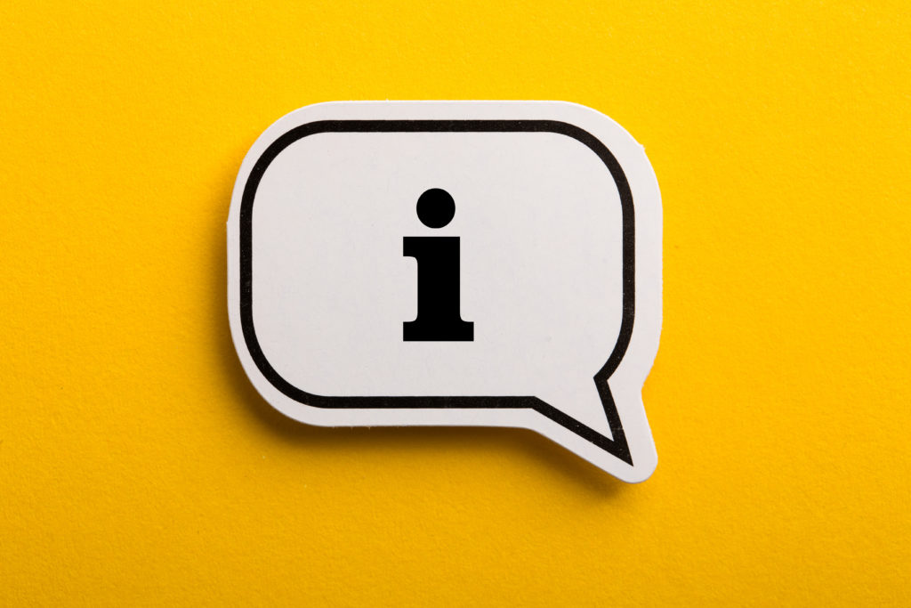 Information Sign speech bubble isolated on the yellow background.