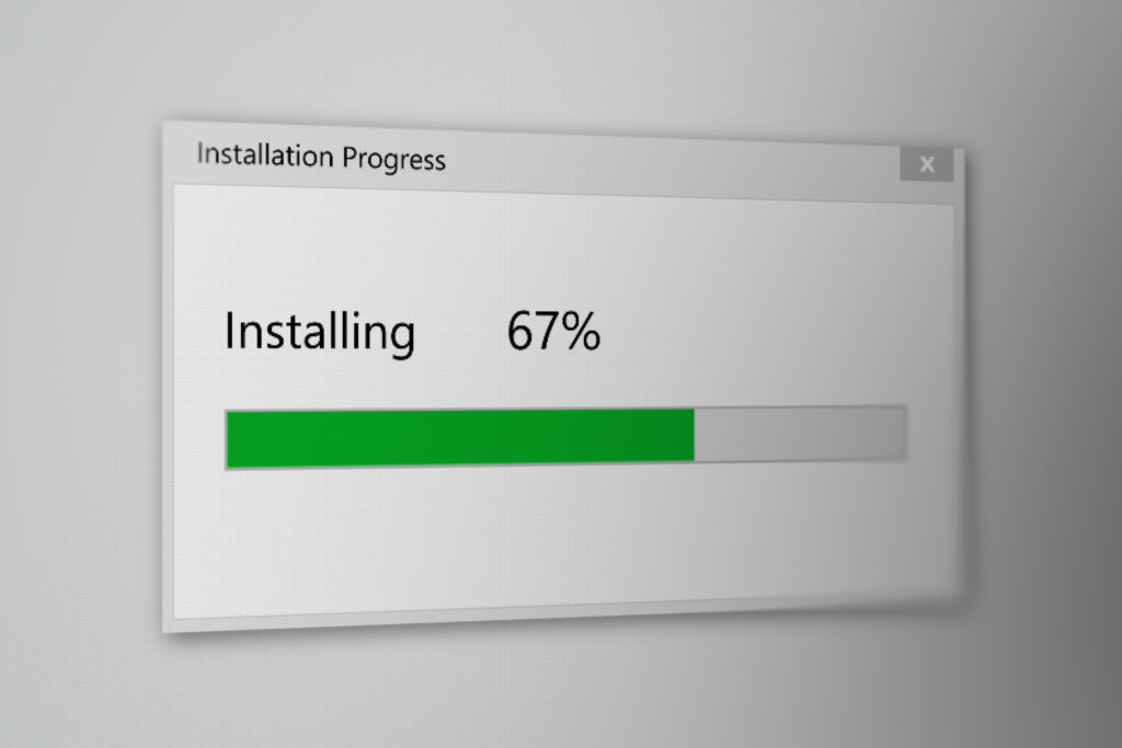 Installation progress at 67% on dialog window.