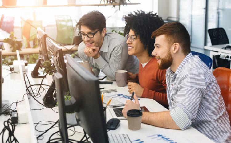 Male team of program engineers working at office