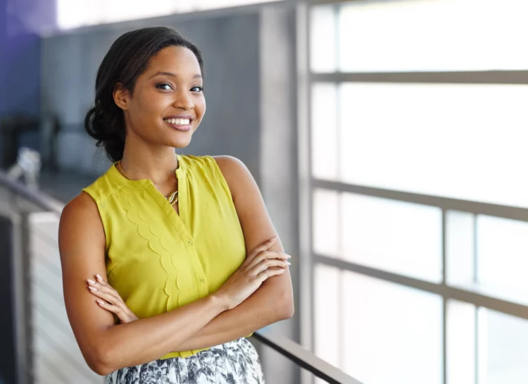 confident black office woman at work