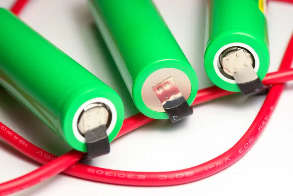 Lithium-ion batteries with red wire.