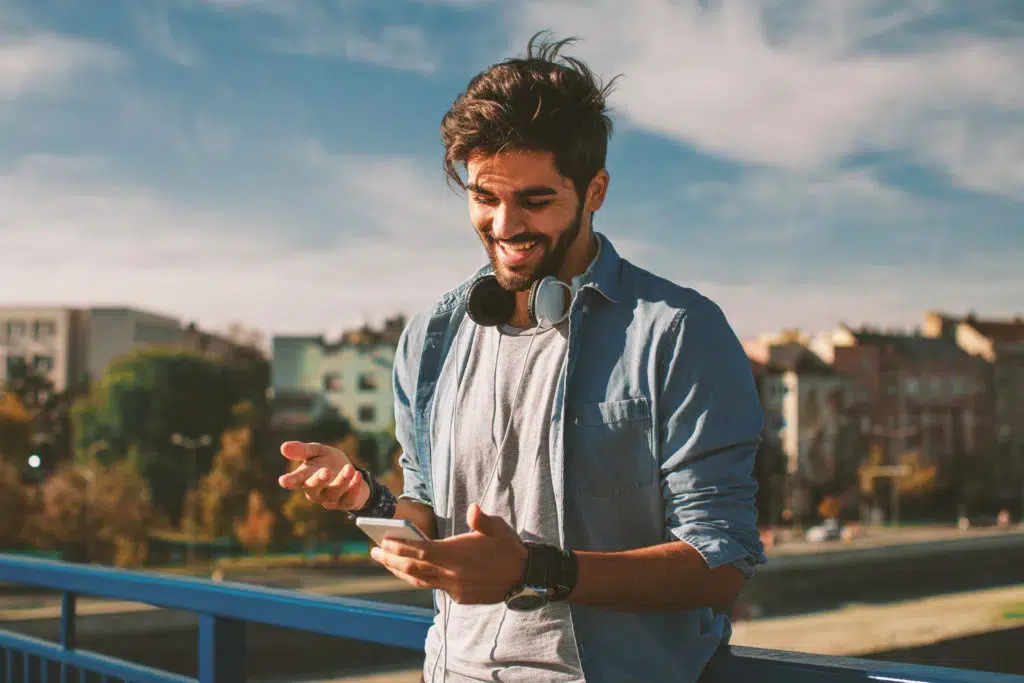 Man using a smartphone  in the city