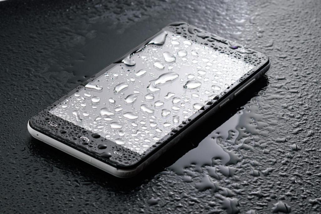 Droplets of water on a smartphone.