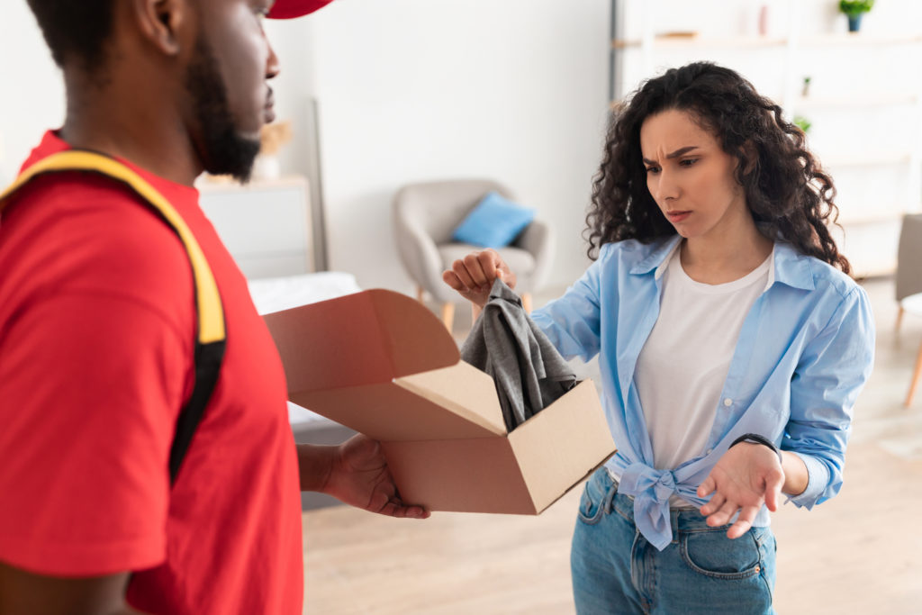 Confused frustrated lady about a package delivery