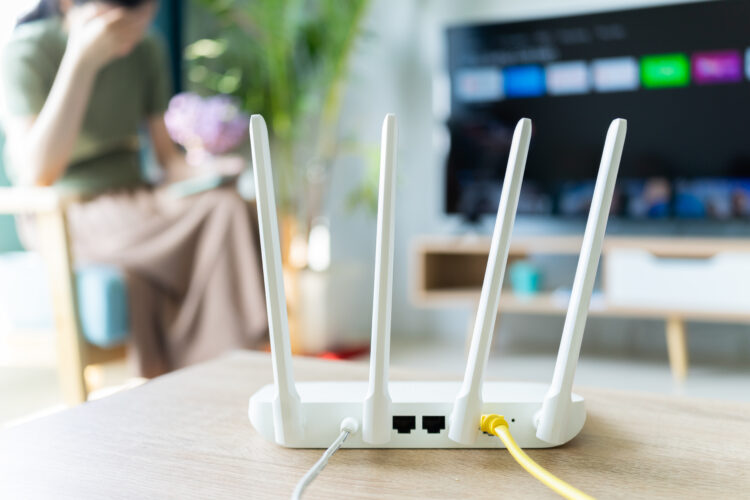 The internet router is placed on the living room table