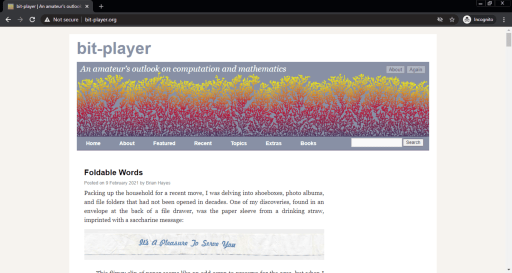 Screenshot of the An Amateur’s Outlook on Computation and Mathematics computer science blog