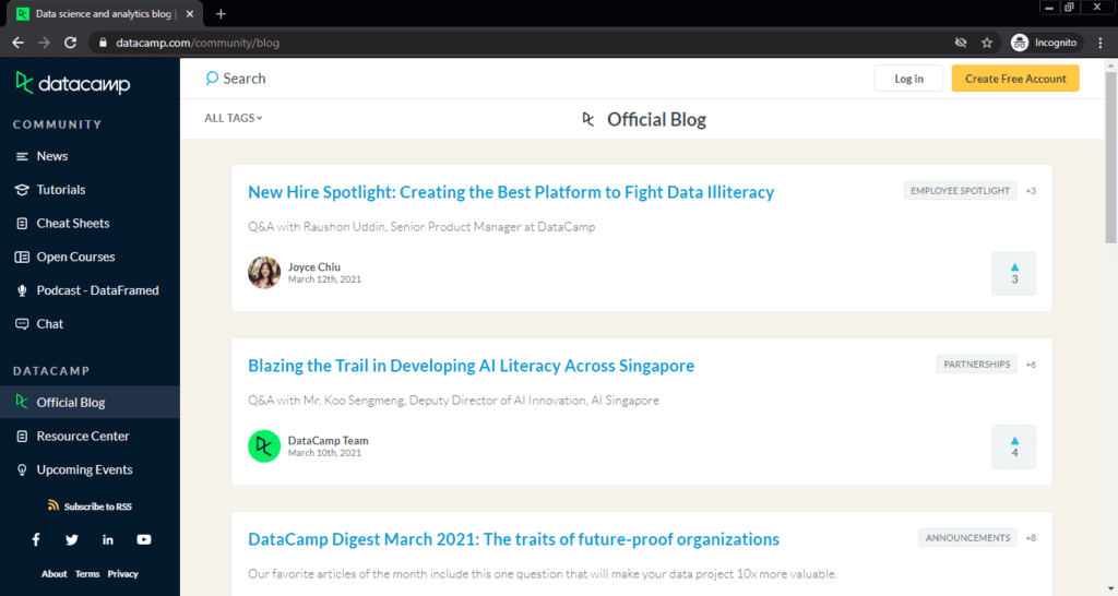 Screenshot of the DataCamp computer science blog