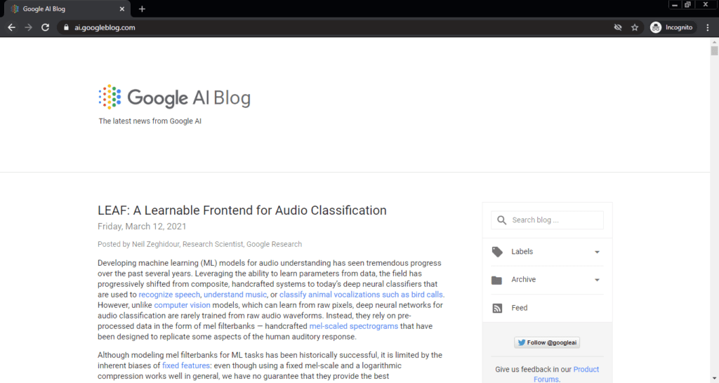 Screenshot of the Google AI computer science blog