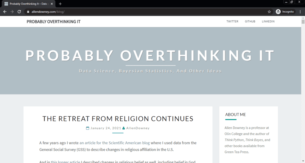 Screenshot of the Probably Overthinking It computer science blog