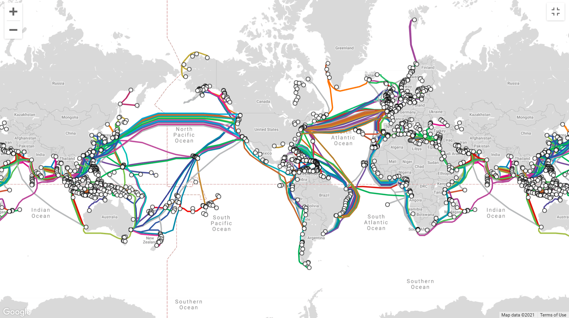 Карта проводов интернета мира