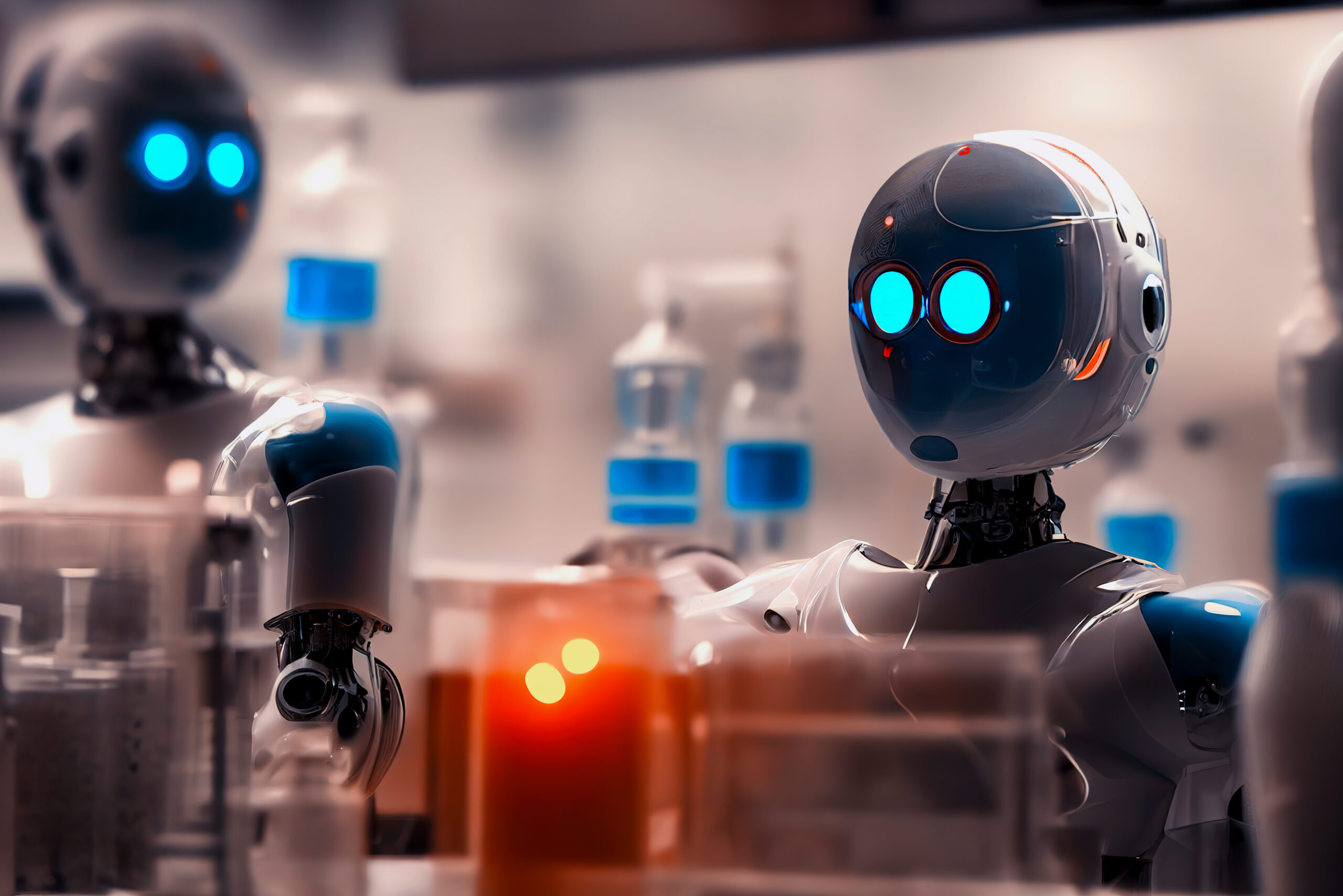 humanoid robots working in a medical laboratory