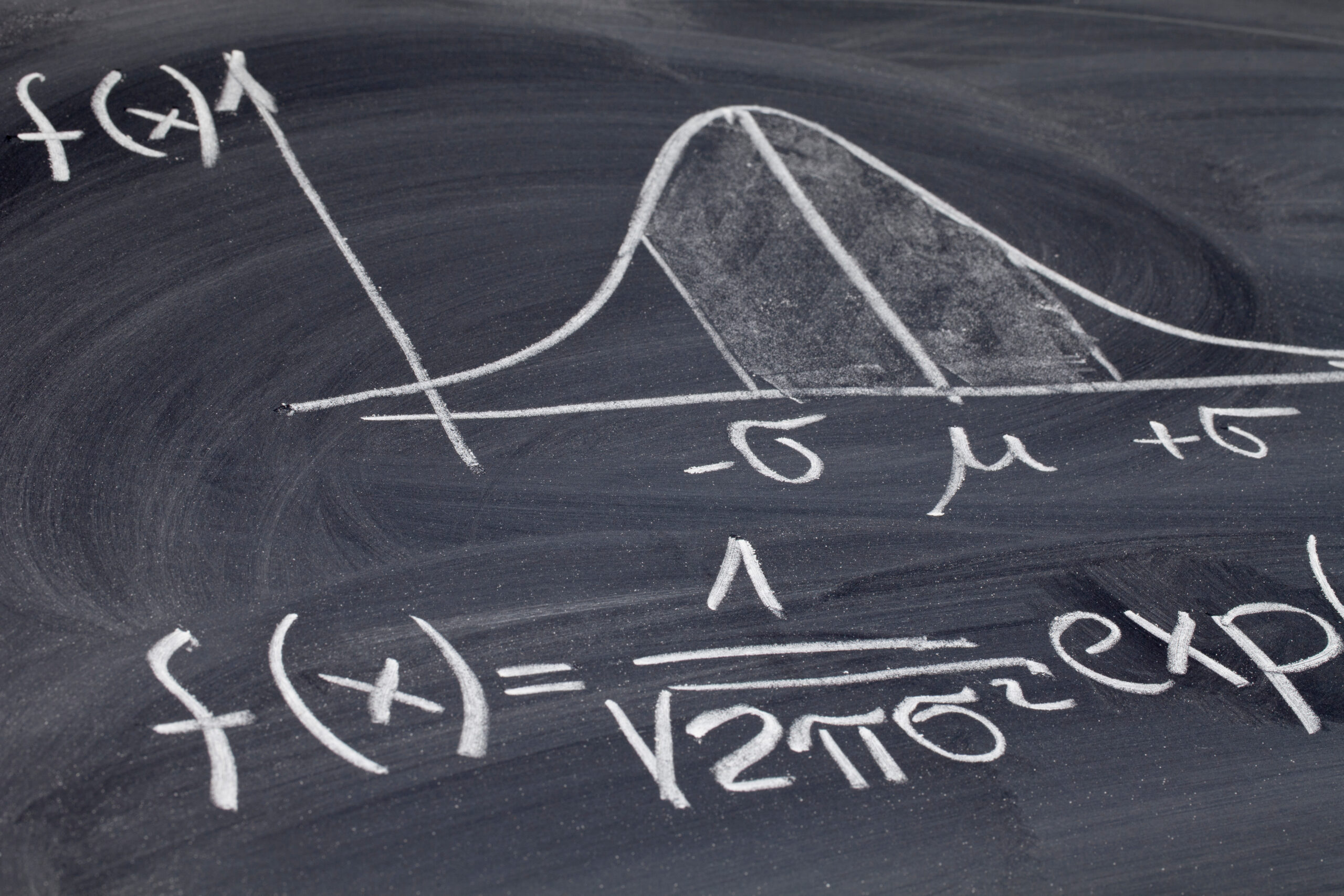Gaussian or bell curve on a blackboard