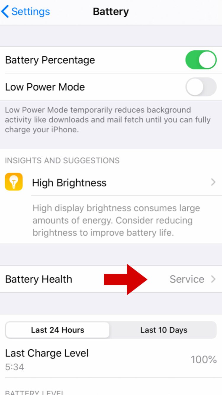 Battery Health in iPhone settings