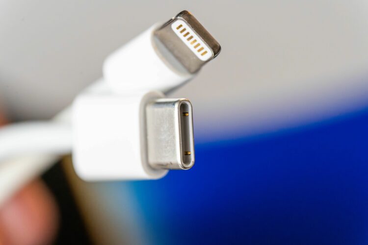 USB-C male and Lightning male connectors