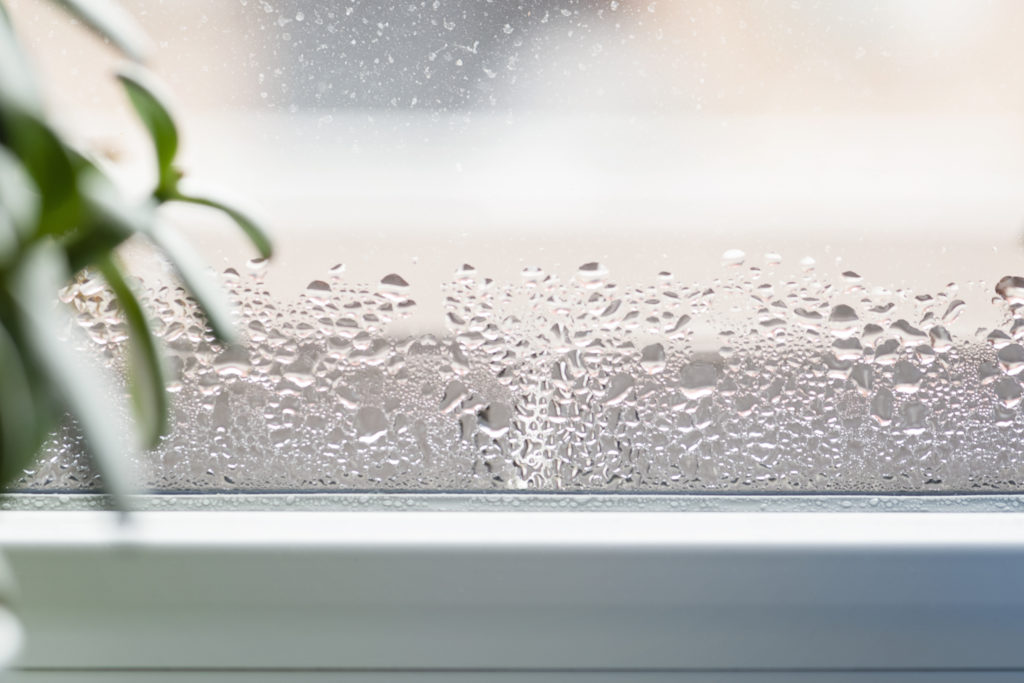 water condensation on window glass.