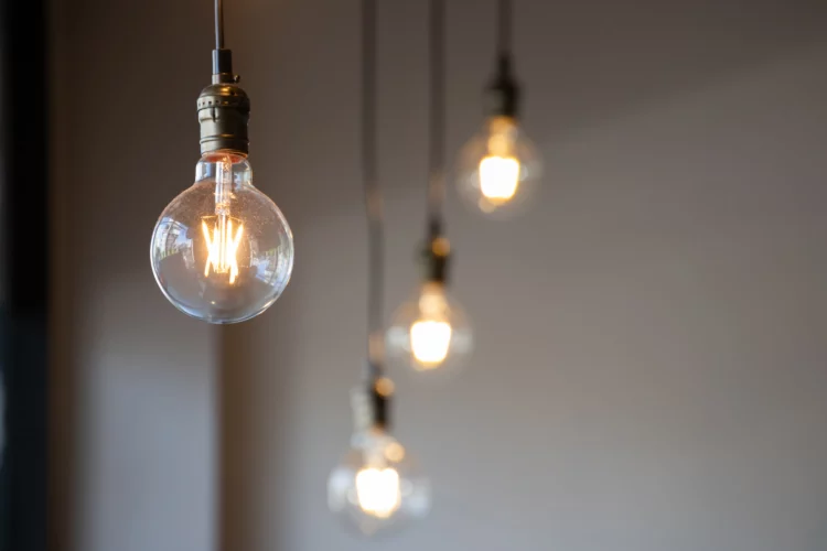 vintage light bulb hanging from ceiling for decoration in living room