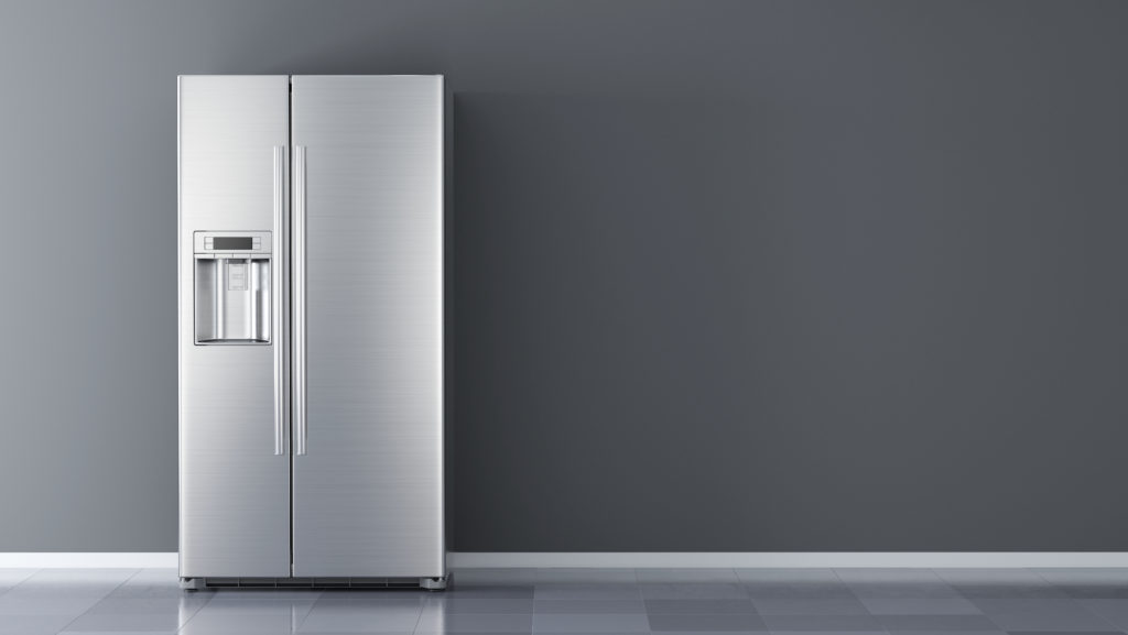 Modern side by side stainless steel refrigerator freezer.