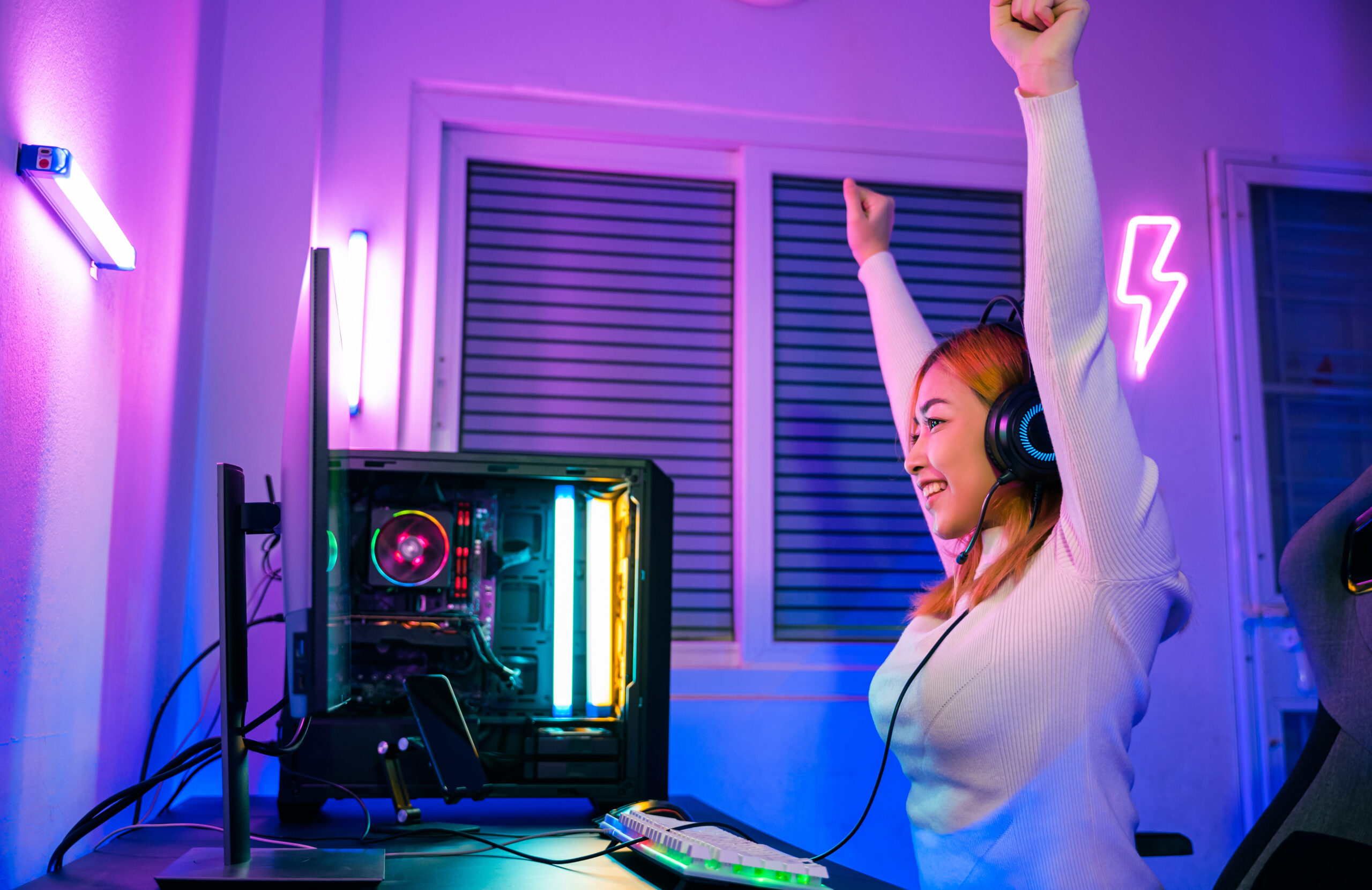 female gamer happy about game victory