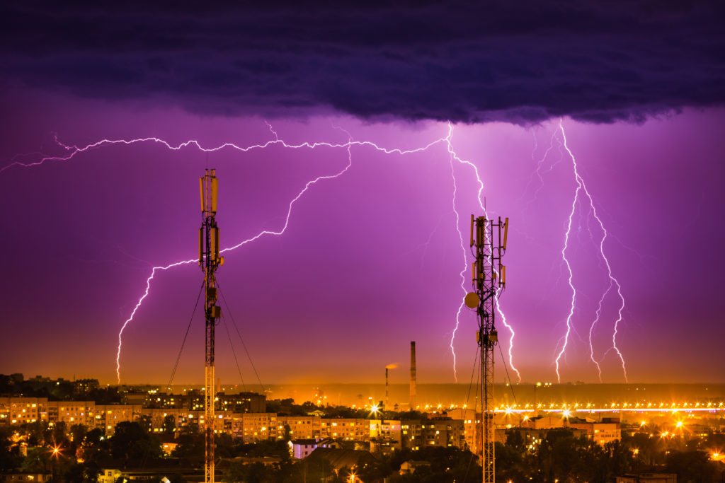 storm lightning on the horizon over the city of Dnieper