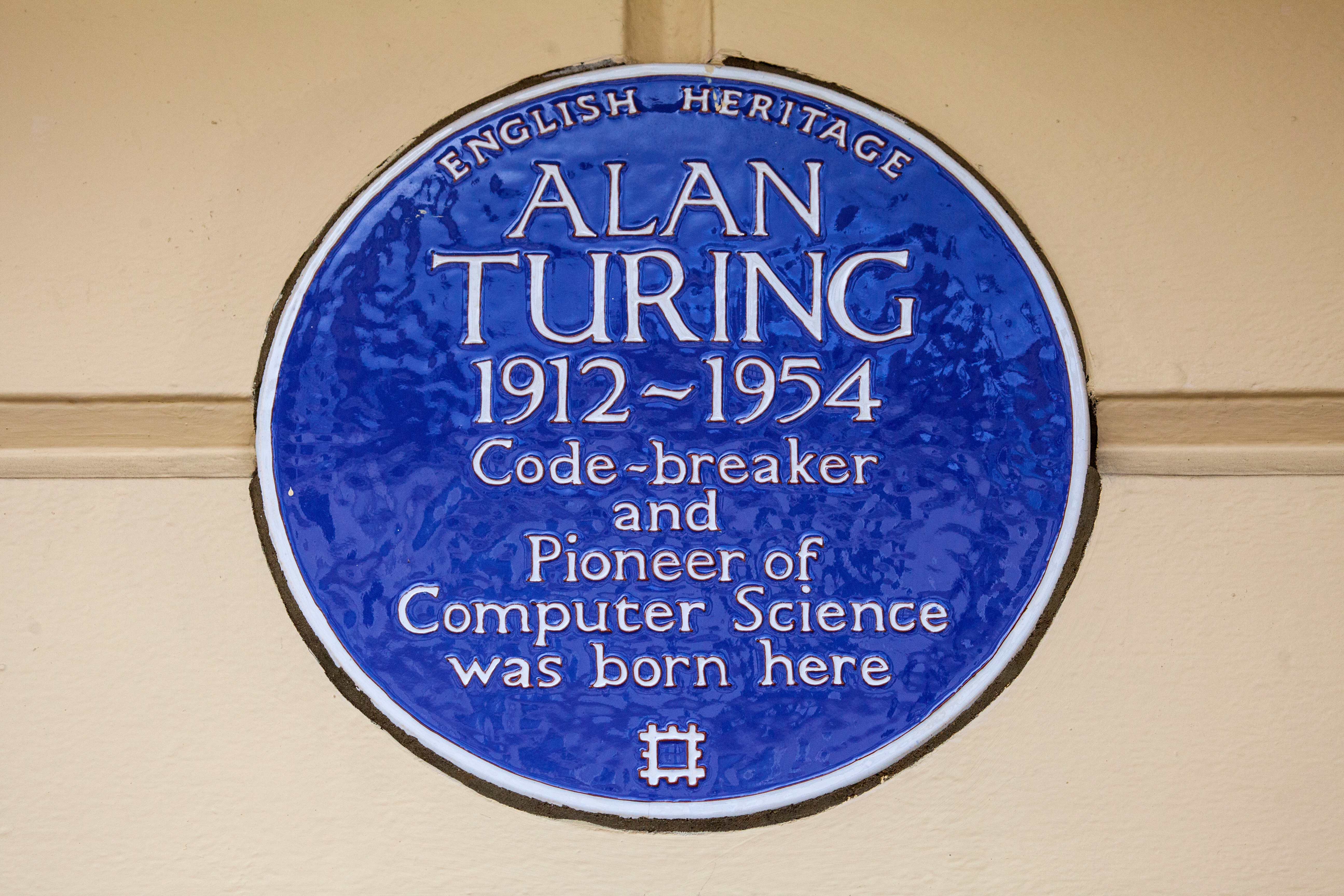 A blue plaque on Warrington Cresent in the Maida Vale area of London, marking the location where famous Code-breaker Alan Turing was born