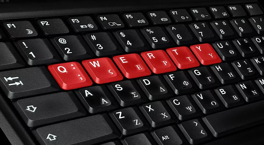 Qwerty letters colored in red.