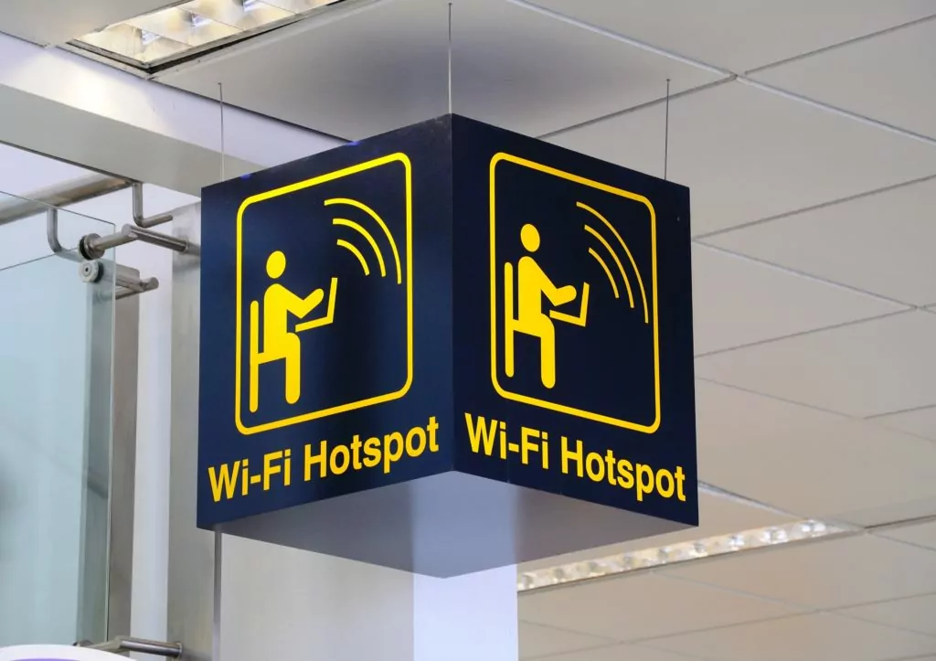 Wi-fi hotspot signage at an establishment.