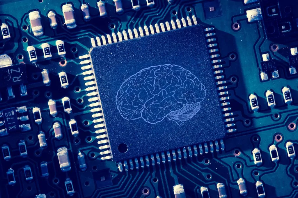 Brain logo printed on computer processor.