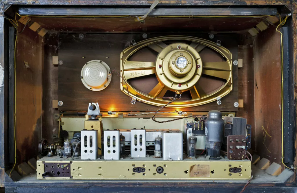 Inside of an old vintage radio.