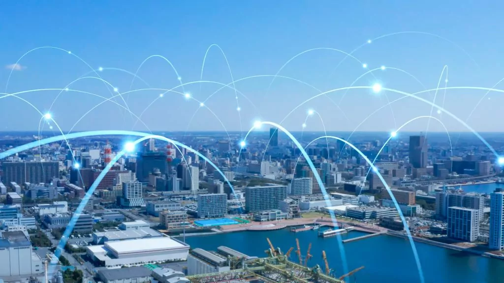 Concept of the Internet of Things and connectivity within the city.